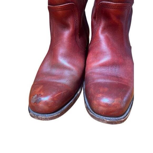 Vintage 80s Frye Campus Boots Women 11.5/ Mens 10 D Red Brown Square Toe Western - Picture 8 of 13